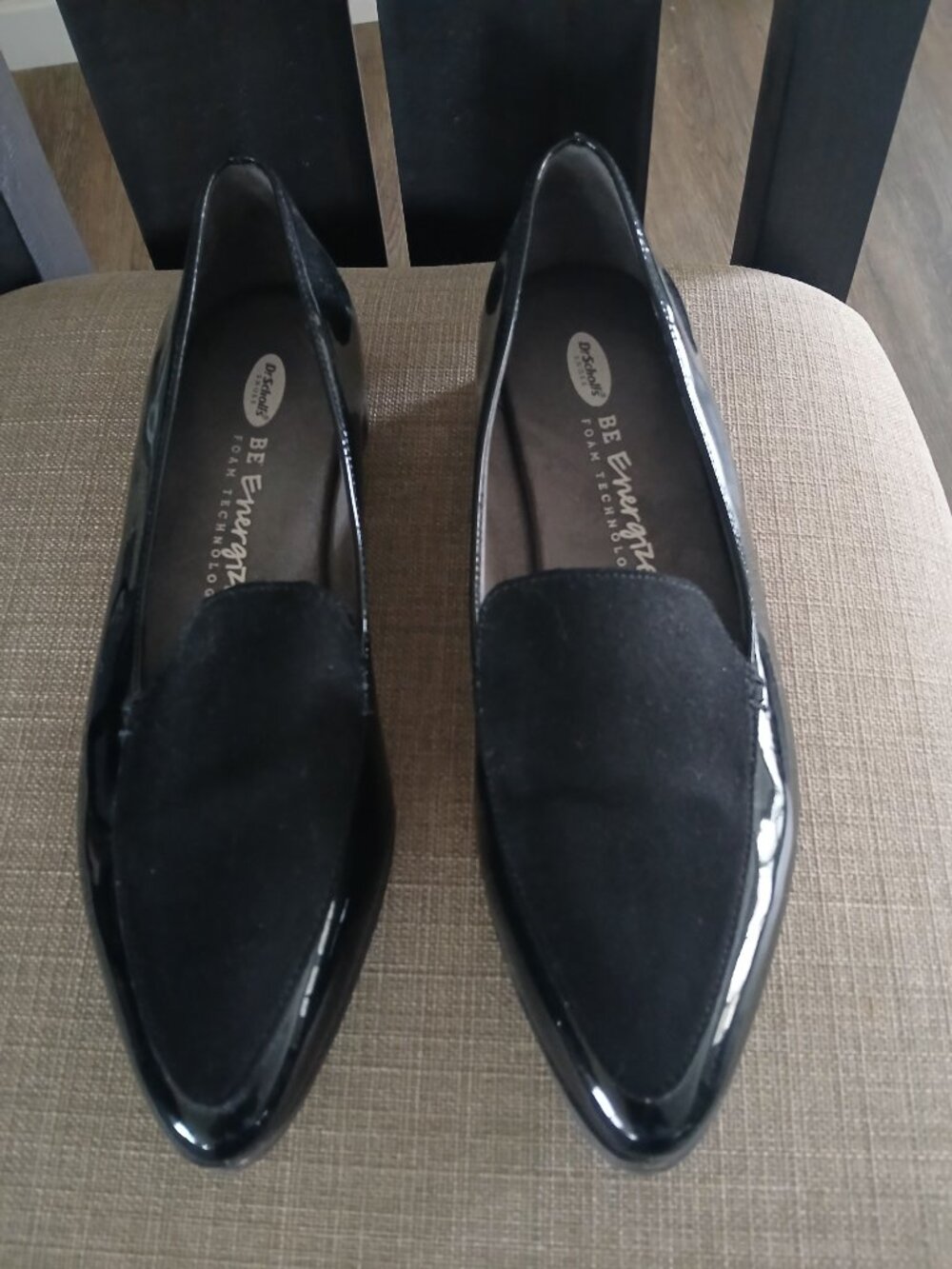 Dr. Scholl's black patent suede top loafers Size 7 1/2